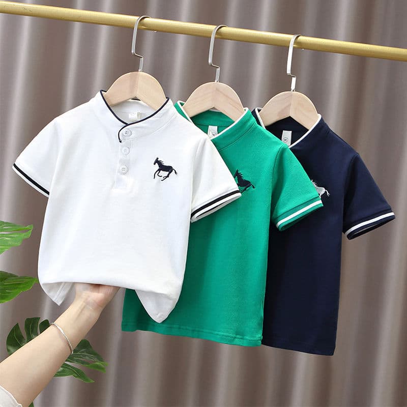 T063 - Stand Collar Embroidered Horse Polo Versatile Stand Collar Loose British Style Knit Trendy