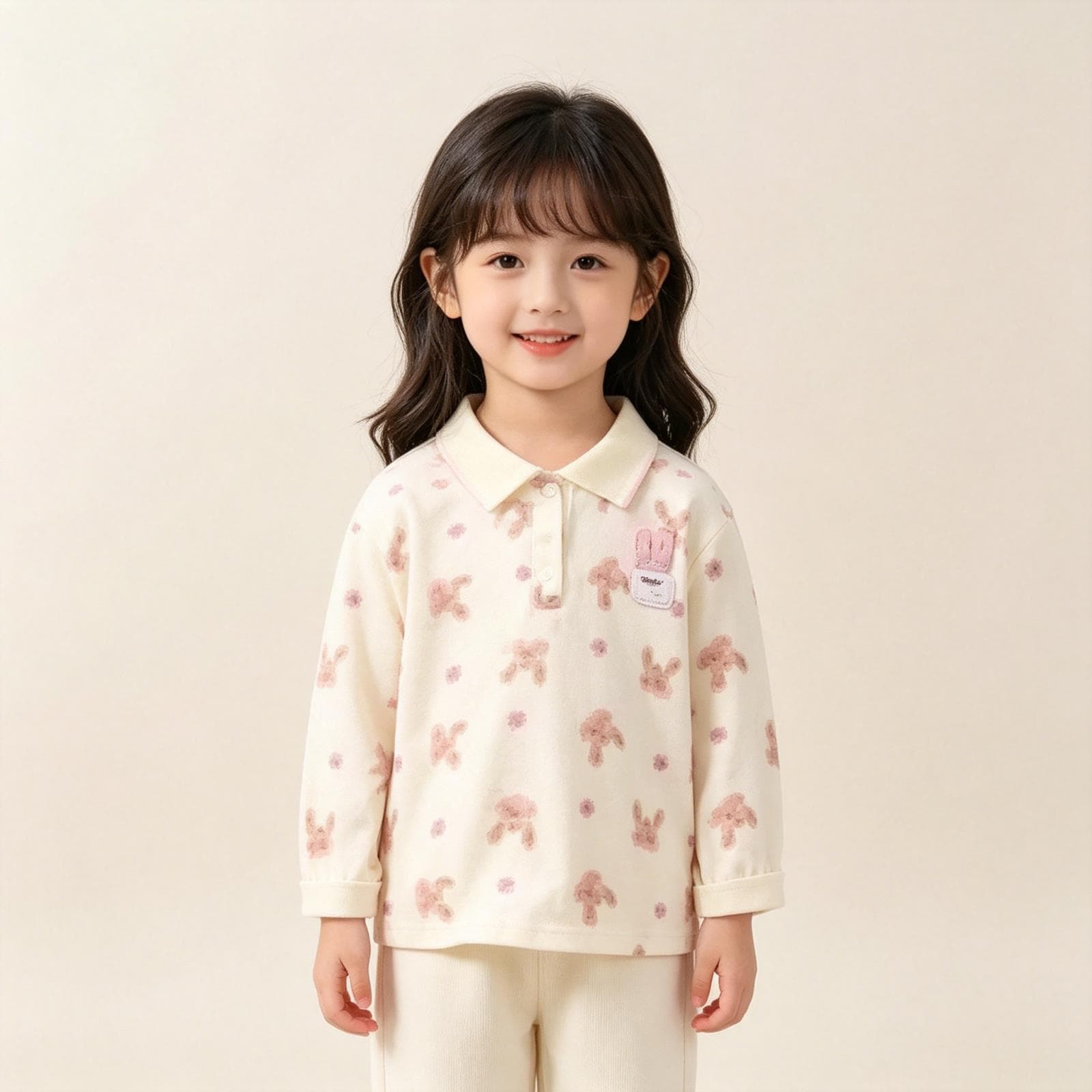 Girls' Long-Sleeve Polo Shirt Kids' Cartoon Long T-Shirt Pure Cotton Top for Toddlers and Kids Embroidered Ruffle Hem T-Shirt Spring/Autumn New Arrival