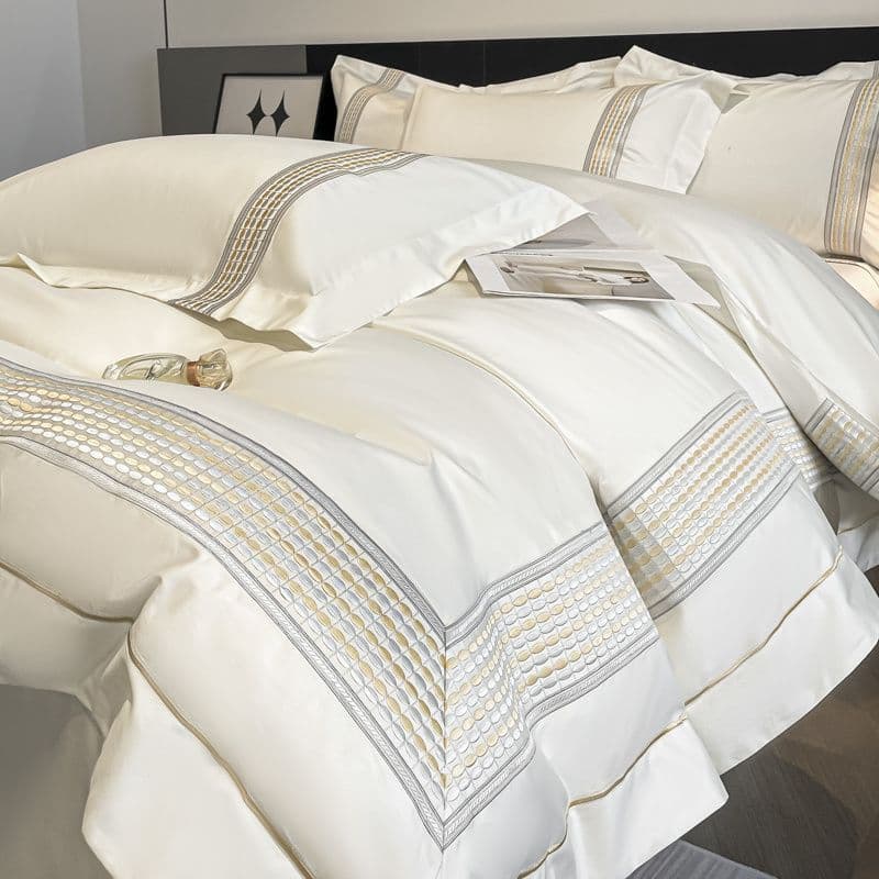 Seven-star hotel style 200s pure cotton sheet four-piece set, skin-friendly for sleeping naked, all-cotton duvet cover, pure cotton bedding