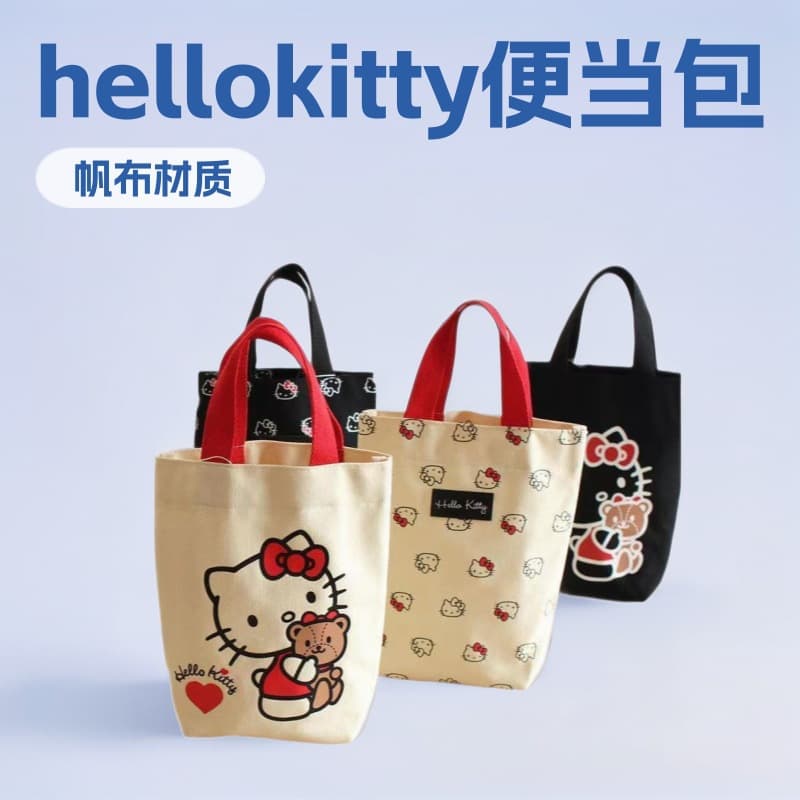 Labelable Hello Kitty Bucket Bag Lunch Bag Kitty Cat Handbag Portable Bag for Work Lunch Box Small Bag