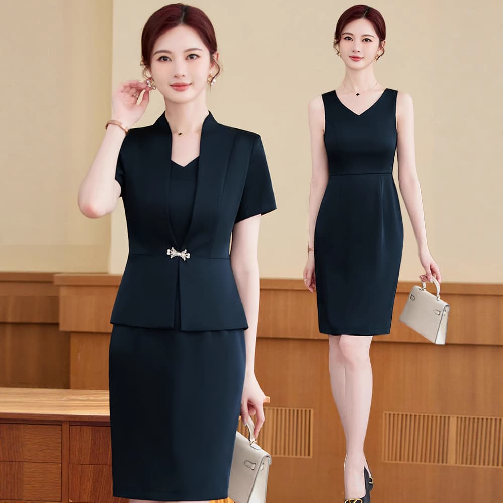 Black Blazer Vest Dress Set for Petite Women 2025 New Short Sleeve Thin Suit Jacket