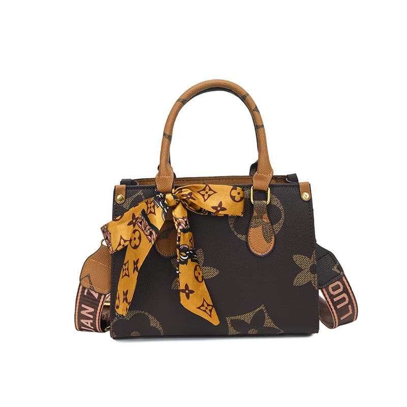 2026 New Cross-Border Retro Printed Silk Scarf Handbag Tote with Wide Shoulder Strap, Large Capacity Single Shoulder Crossbody Bag