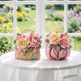 Double Peony Bag Aromatherapy Candle Silicone Mold 3D Bag and Floral Design DIY Scented Stone Plaster Mold