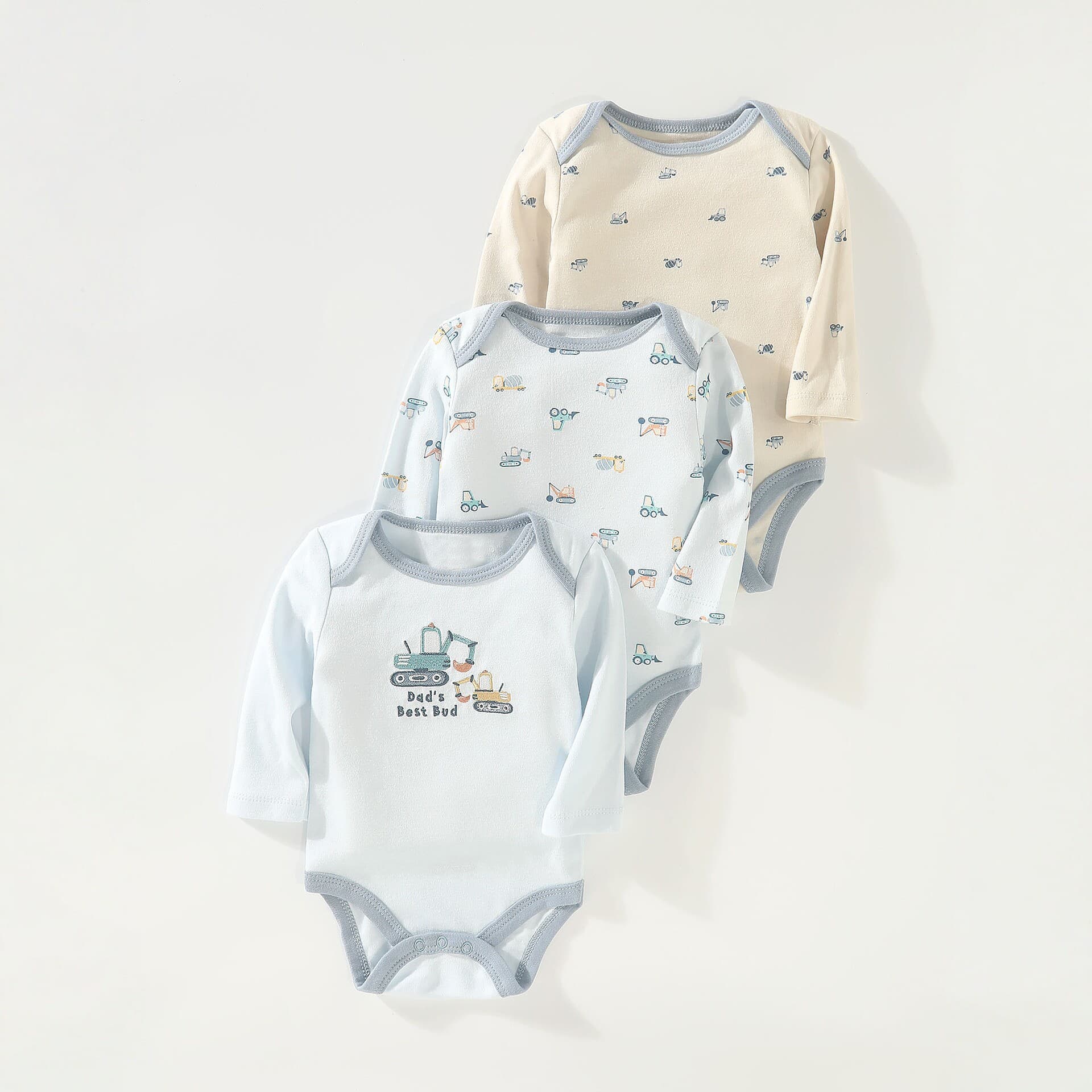Baby Long-Sleeve Bodysuit 3-Piece Set, Spring/Autumn Baby Romper, Cartoon Print Onesie for Boys and Girls, Baby Wrap Bodysuit