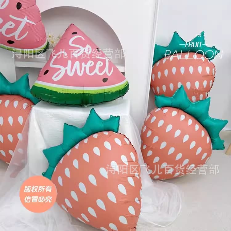 New cross-border summer watermelon strawberry aluminum film balloon matte color colorful birthday party photo prop decoration