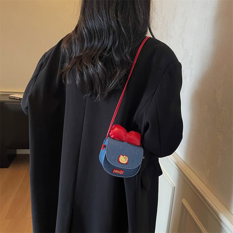 2025 New Contrast Color Hello Kitty Mini Crossbody Bag Cute Bow Girl Sweet Small Shoulder Bag Coin Purse