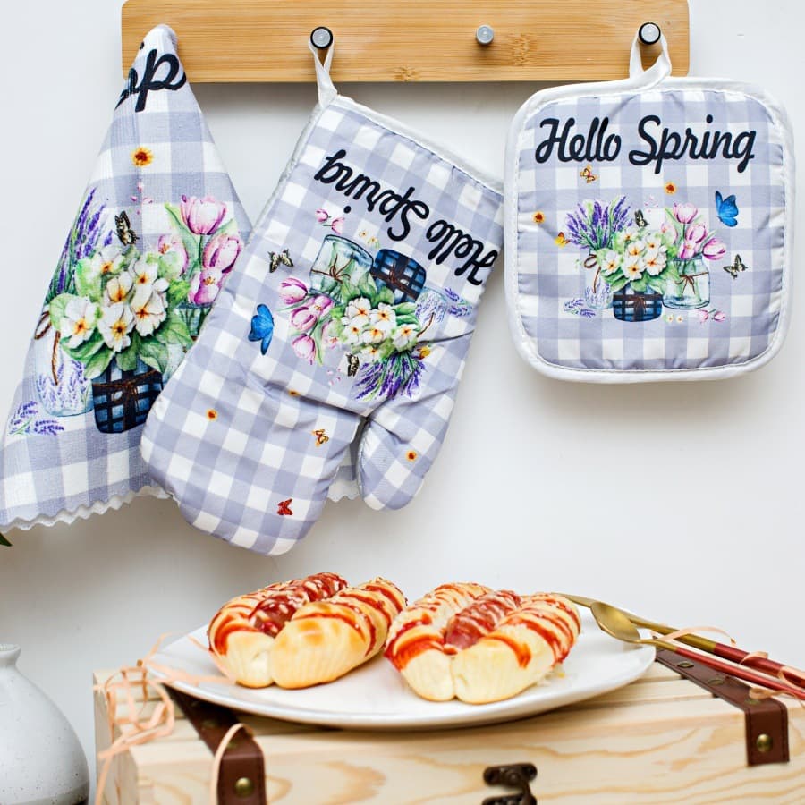 Kitchen anti-scald gloves set towel insulation pad baking utensils microwave oven factory wholesale high temperature resistance