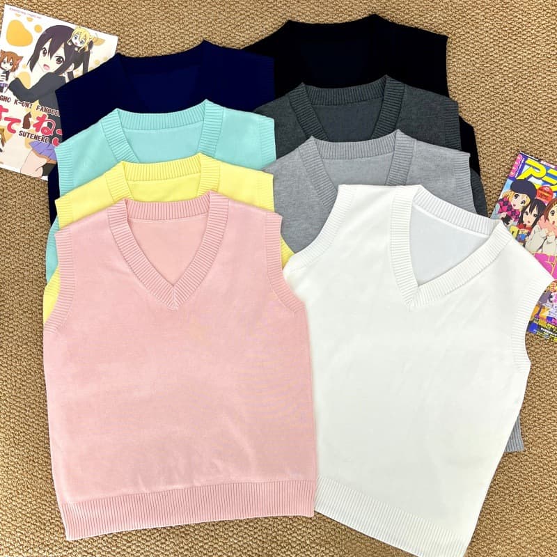 Original JK Uniform Basic V-Neck Pullover Vest Sweater, Japanese School Style Solid Color Vest Student Knitwear