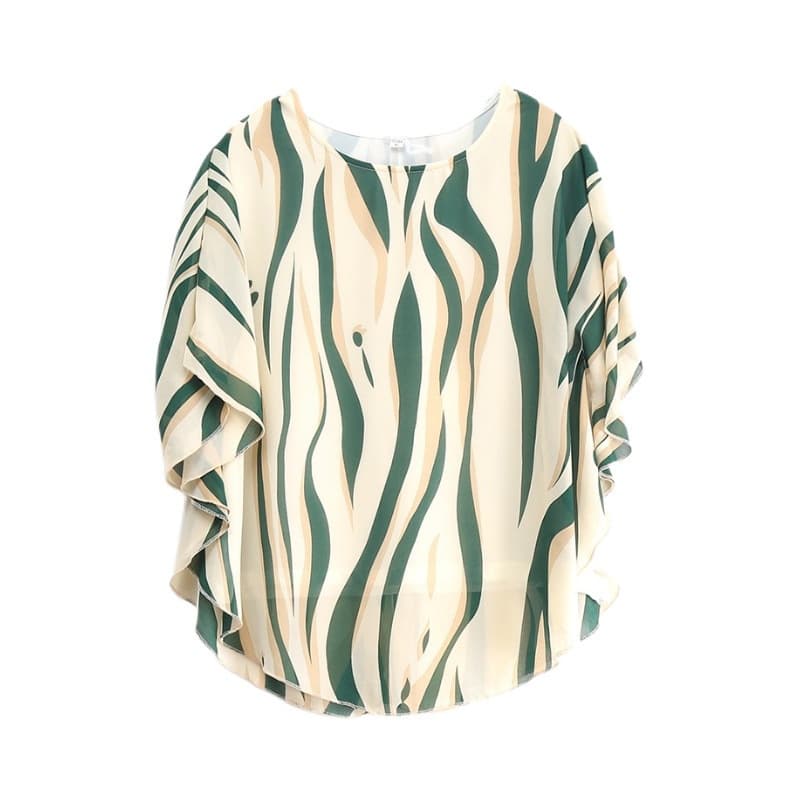 Mother's Summer Fashionable Chiffon Top, Middle-aged Women's Summer Casual Plus Size Short Sleeve T-Shirt Set