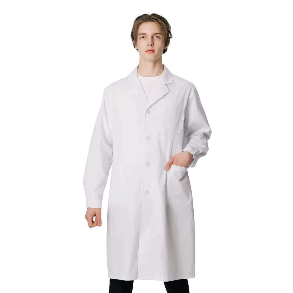 Long-Sleeve White Lab Coat for College Students, Slim Fit with LOGO, Food Lab Work Coat