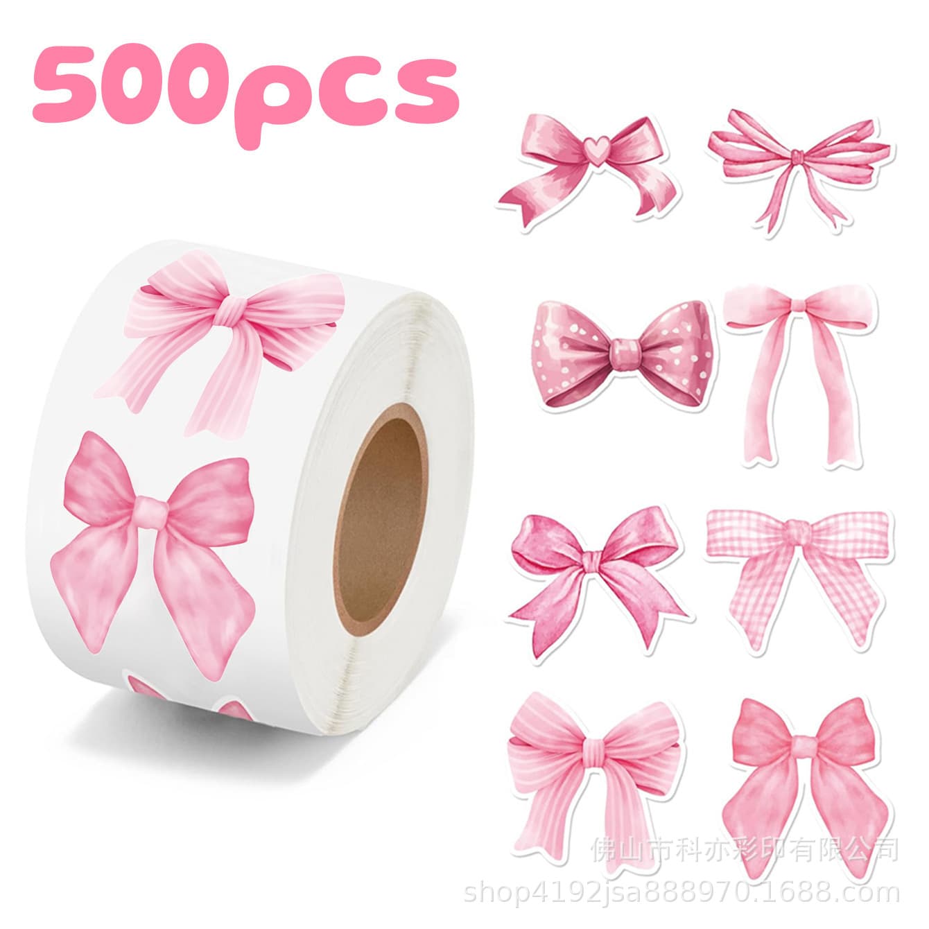 500 stickers/roll Pink Bow Sealing Stickers Cute Gift Box Blessing Stickers Packaging Decoration Sticker Decals