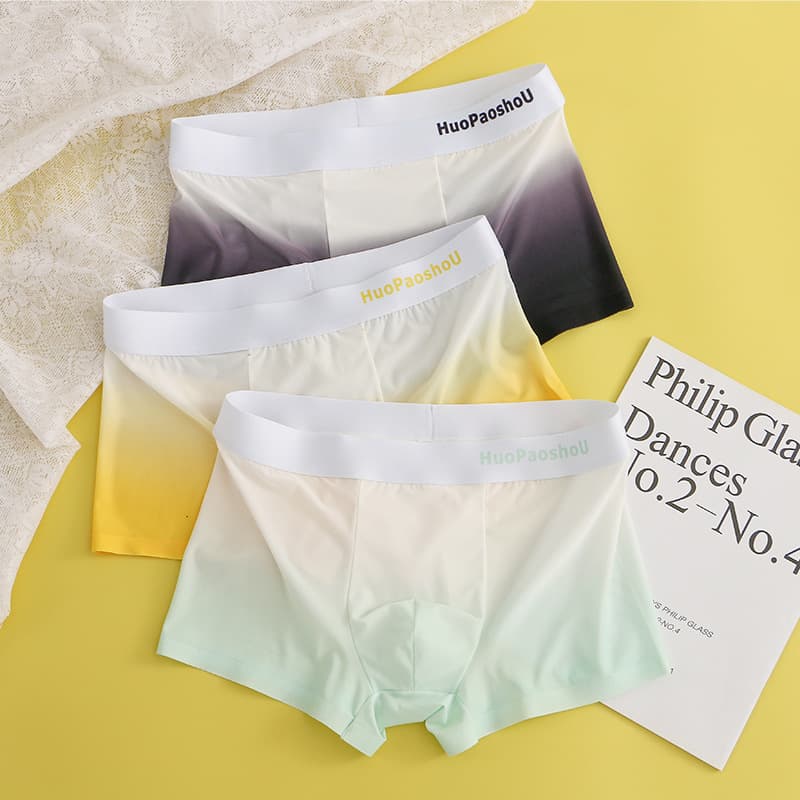 Summer Ice Silk Men's Boxer Briefs Breathable Comfortable Thin Gradient Four-Corner Shorts Youth Trendy Shorts