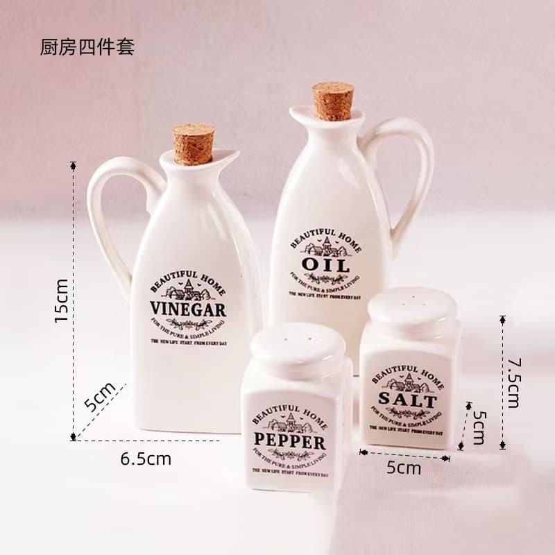 Cross-border Ceramic Printed Letter Seasoning Bottle Decor Japanese-style Kitchen Oil Dispenser Creative Household Storage Pepper Shaker