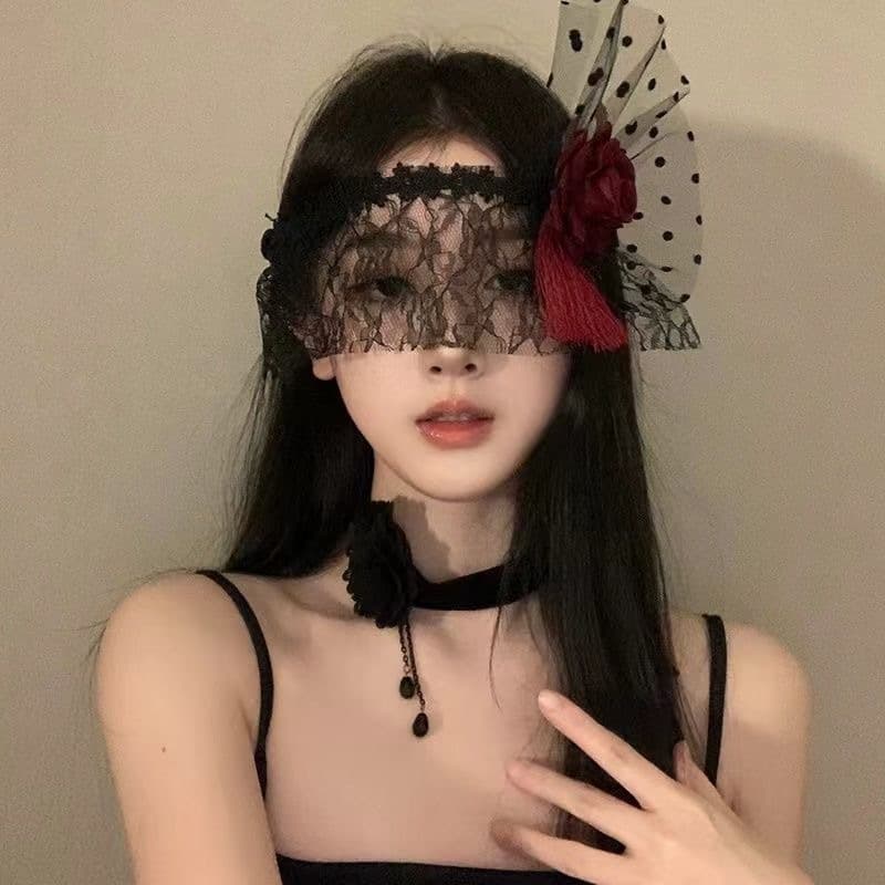 Abstinence dark red rose flower half-face mask adult masquerade eye mask ladies sexy mask