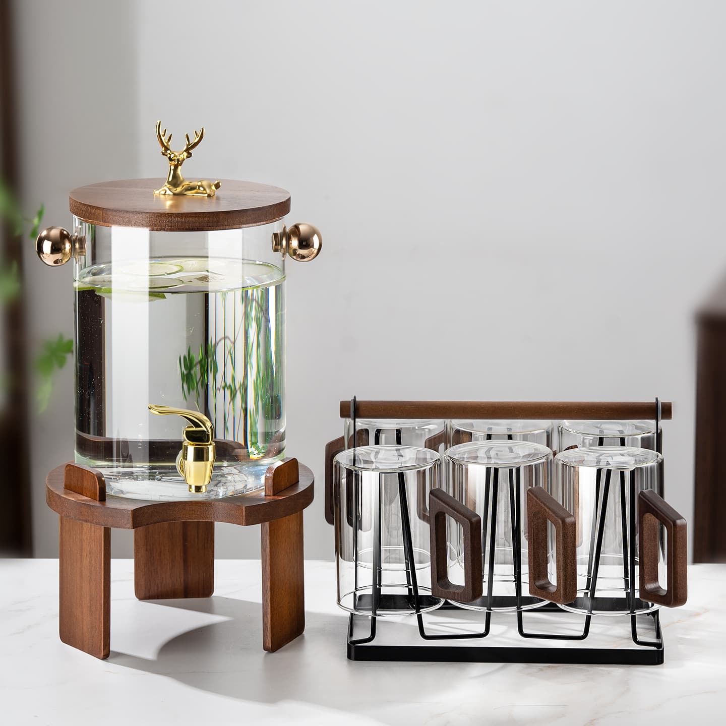 Large Capacity Glass Cold Water Pitcher with Faucet, High Temperature Resistant Beverage Juice Health Pot Water Cup, Front Desk Hospitality Flower Tea Bucket