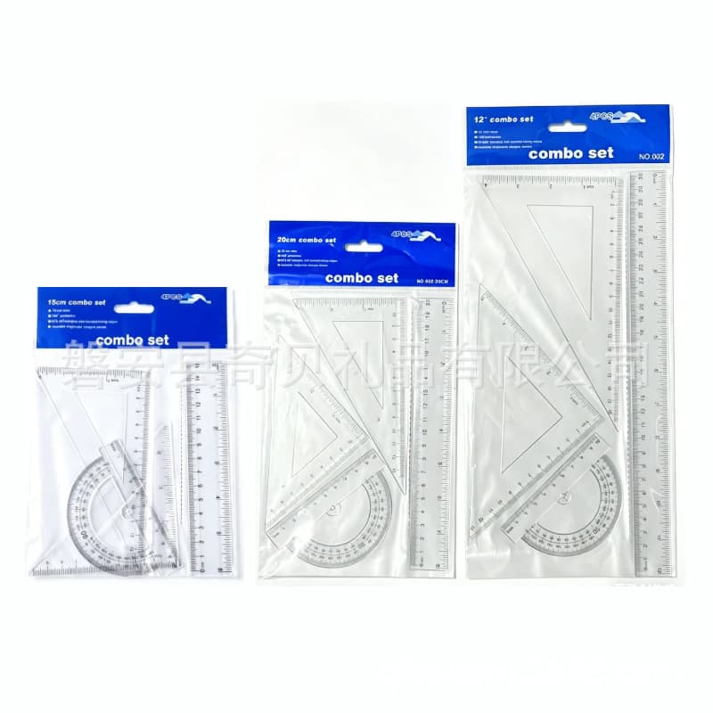 Student ruler set 15cm/20cm/30cm triangle plate protractor drawing straight ruler set four-piece set
