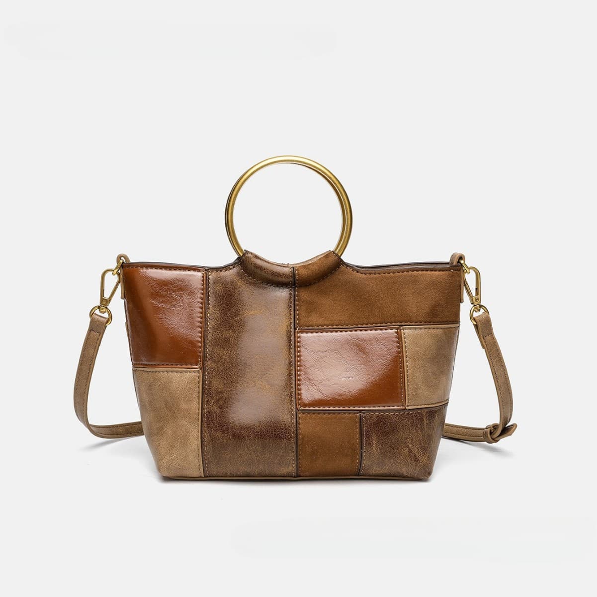 Spanish women's bag 2026 niche design color matching bowling bag women's shoulder bag brown casual simple contrast color bag