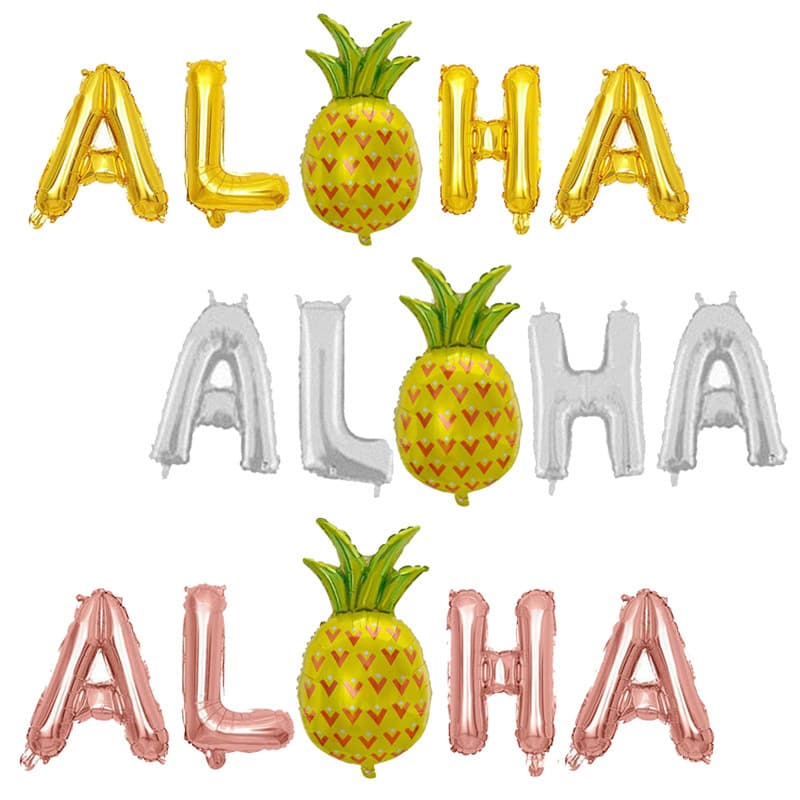 Hawaiian Balloon Pineapple Decorative Balloon Set 16-inch ALOHA Letter Foil Balloon Rose Gold Balloon