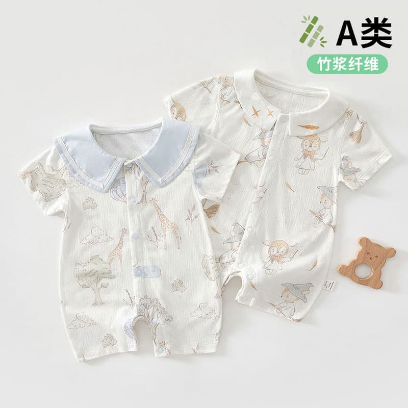 Giraffe baby clothes newborn summer thin bamboo pulp fiber pure cotton short-sleeved jumpsuit summer dress princess harem