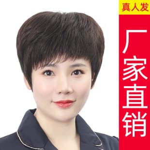 Real Human Hair Wig Short Straight Full Wig Cap Realistic for Mother Whole Head Wig Middle-Aged and Elderly Style Wholesale