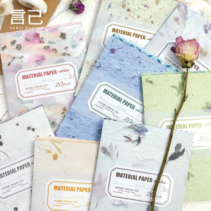 Yanji Intertwined with Brilliance Series Multi-material Pattern Paper, 20 Sheets for Handmade DIY, 8 Styles