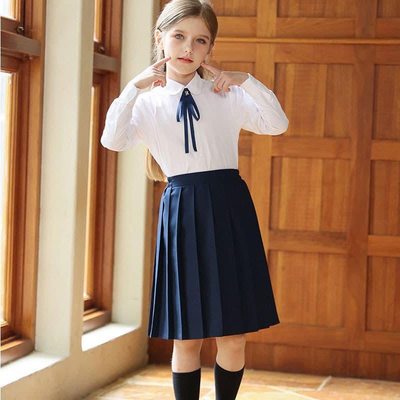 Children's Solid Color Skirt, High-Waist Slimming Pleated Midi Skirt, Girls College Style School Uniform Skirt, Short Skirt for Middle and Older Kids
