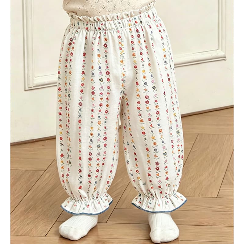 2026 Summer Kids Mosquito-Proof Pants, Pure Cotton Class A, Lace-Up Hem, Thin Style, Floral Print Long Pants for Baby Girls, Outdoor Wear