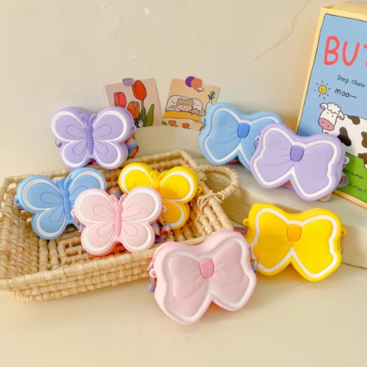 Cross-border children's fashion silicone coin purse mini bag girl crossbody bag cute butterfly candy color shoulder bag