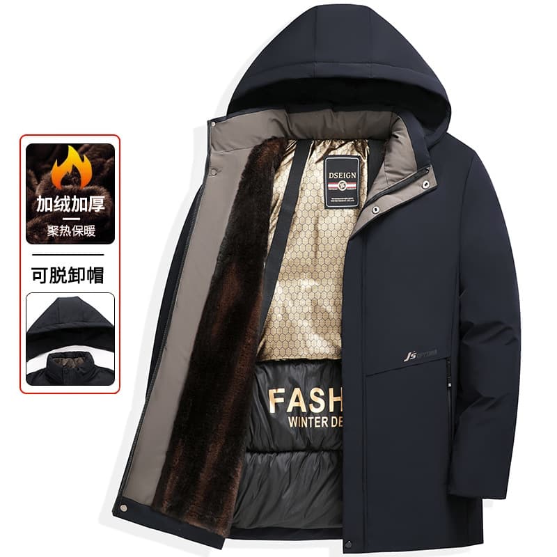 Men's Mid-Length Cotton Coat Father's Jacket Winter High-End Graphene Fleece-Lined Warm Cotton Padded Coat for Middle-Aged and Elderly