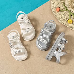 2026 New Summer Casual Sandals for Girls, Korean Style Rhinestone Princess Soft Sole Open Toe Beach Sandals, Children's Sandals