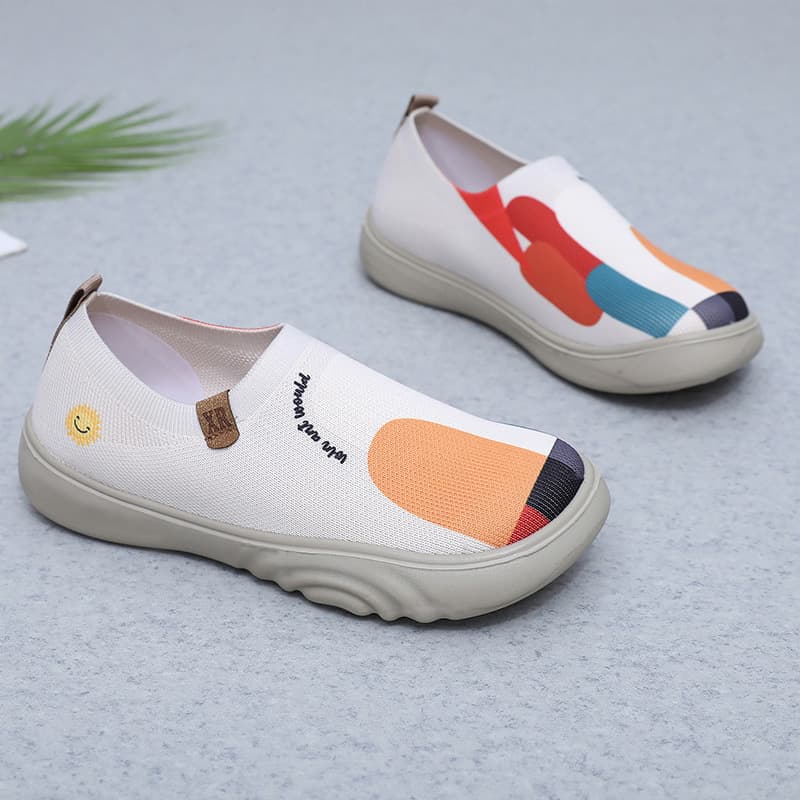 Women's Shoes 2025 Spring Autumn New Style Cloth Shoes Casual Flyknit Painted Flats Breathable Soft Sole Fashion Slip-on Women's Shoes