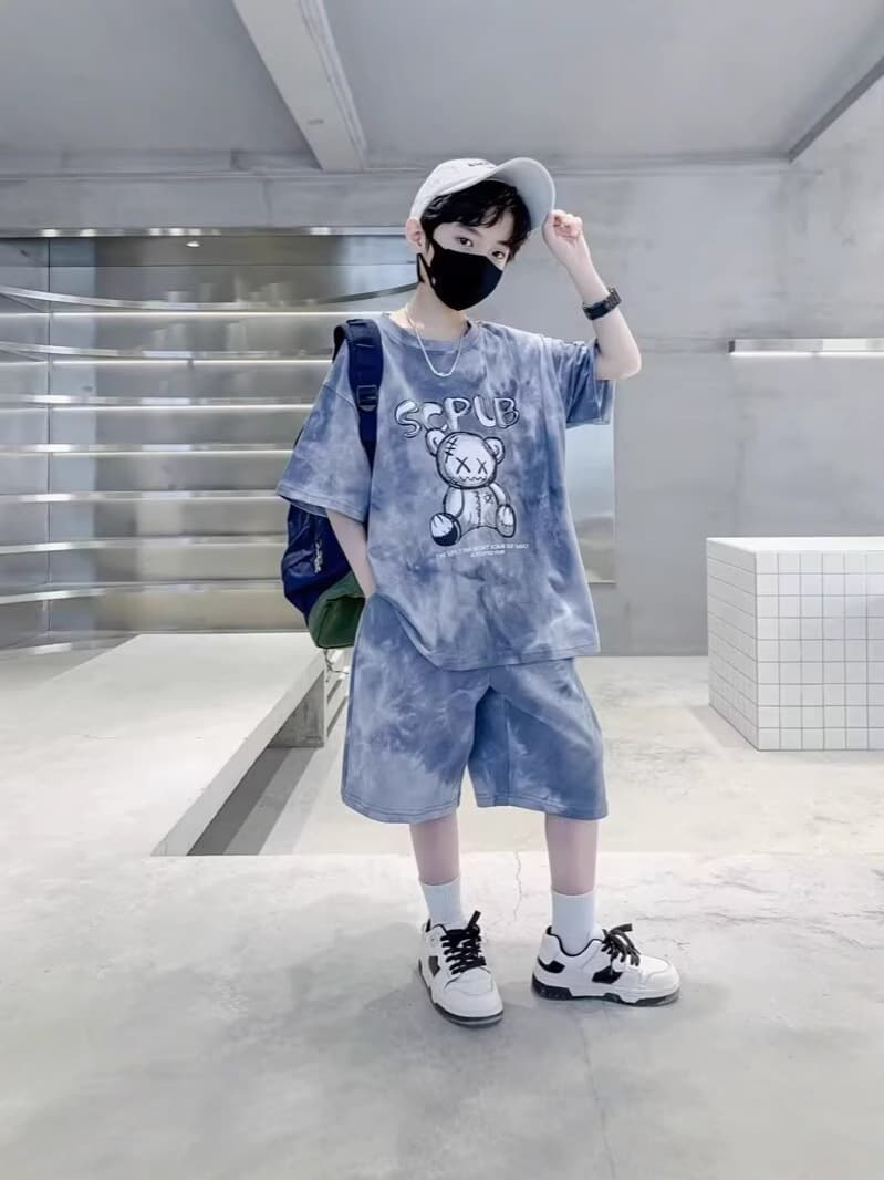 Boys Summer Sports Set 2025 New Style Medium and Large Children's Clothing Summer Boys Short Sleeve Edgy Handsome Trendy Cool