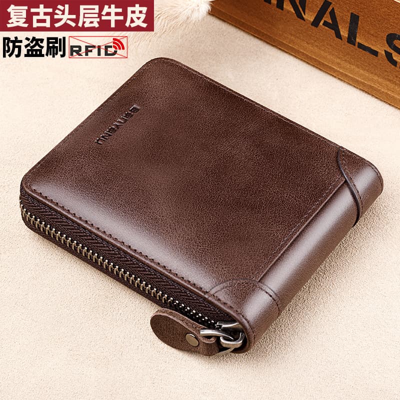 Guangzhou Banyanuo Leather Factory Men's Short Wallet Genuine Leather Large Capacity New Multi-Functional Cowhide Billfold