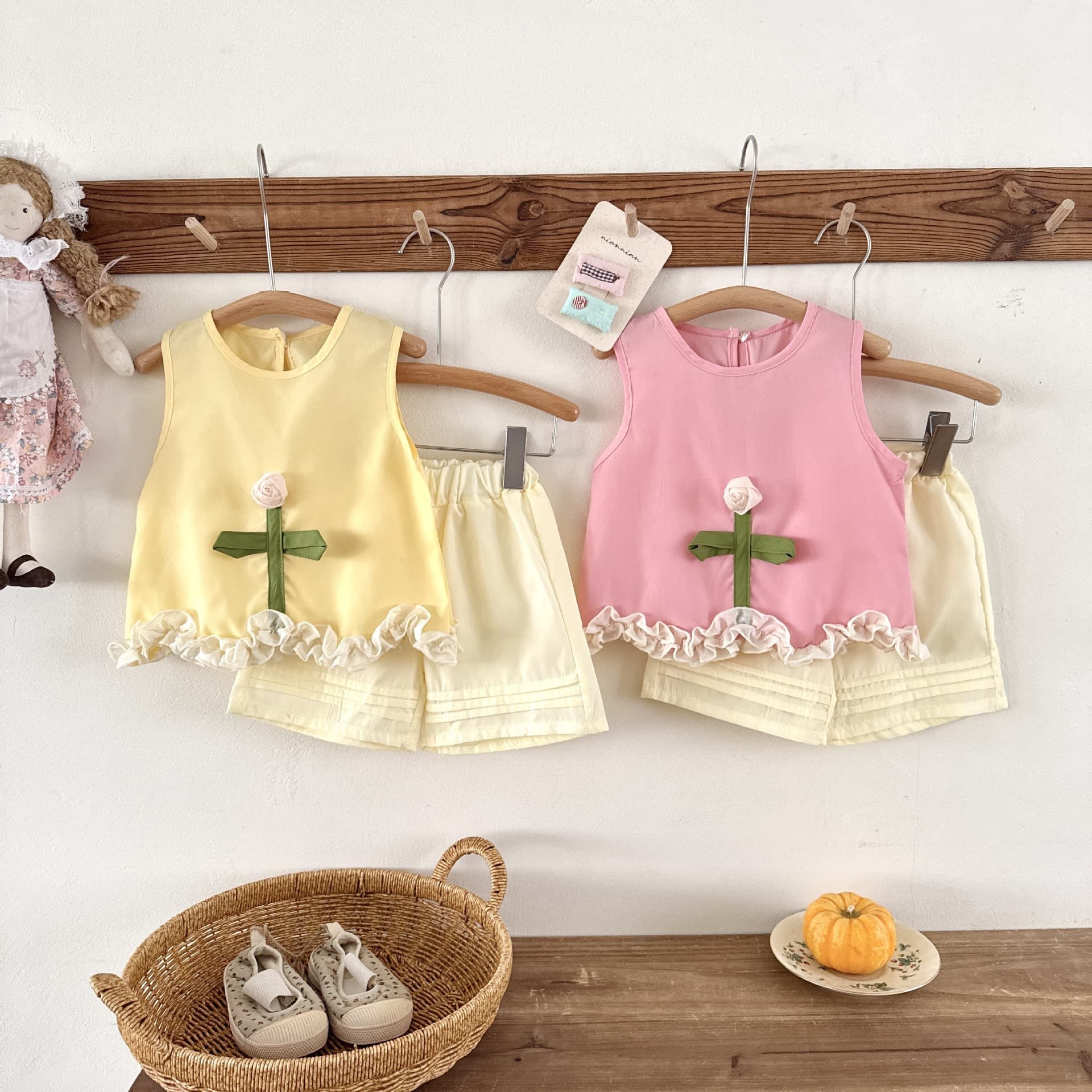 2026 new summer fashion little girl thin summer clothes 1-3 years old baby girl flower sleeveless two-piece set