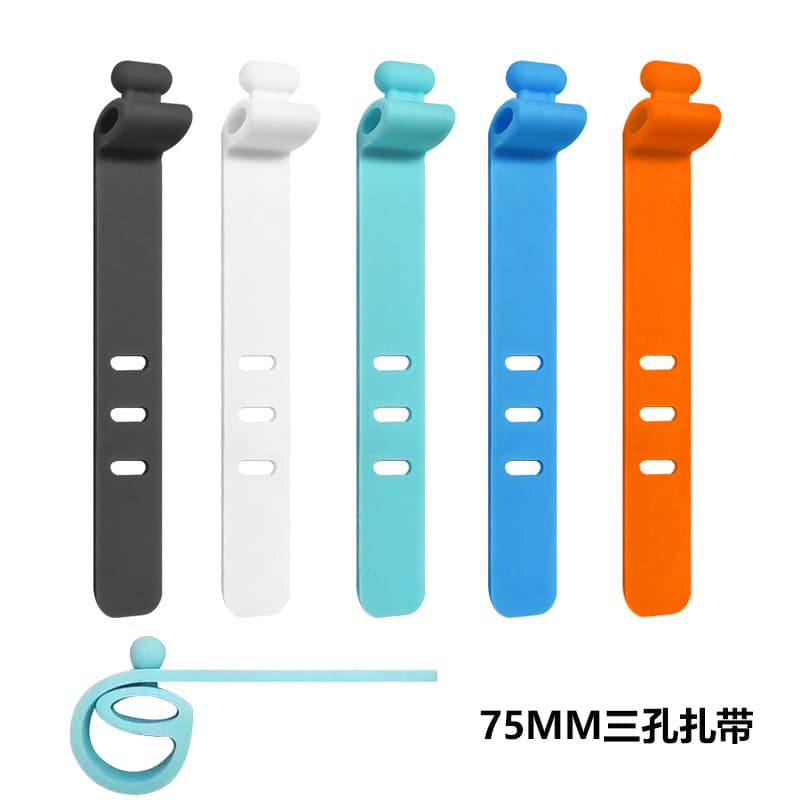 Simple Three-Hole Silicone Cable Winder and Tie for Cord Organization and Fixing