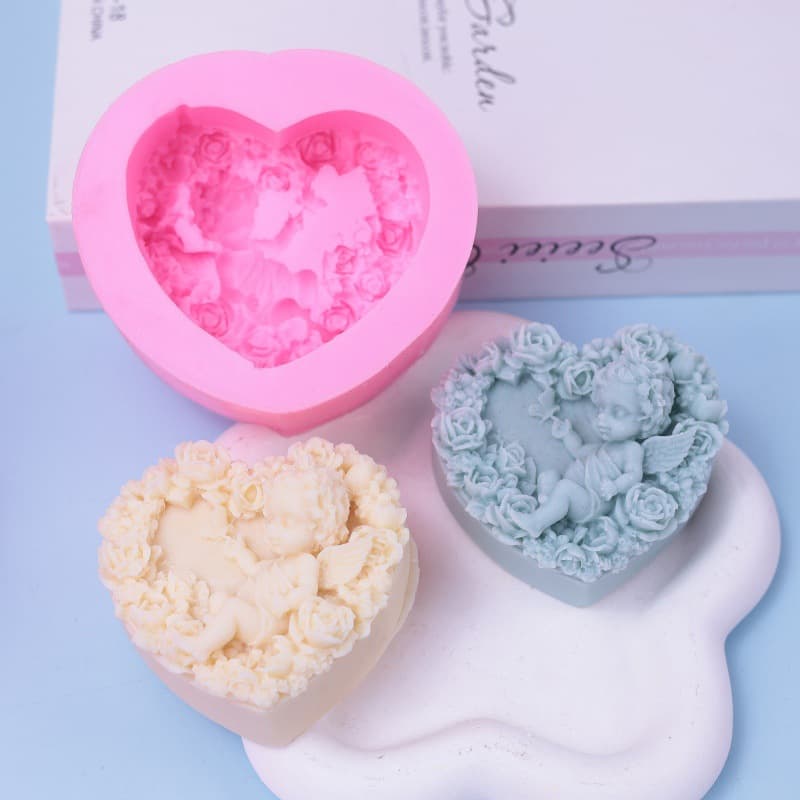 DIY Love Rose Angel Aromatherapy Candle Silicone Mold Heart Angel Handmade Soap Silicone Mold