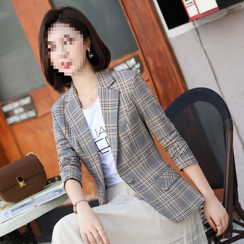 Petite plaid blazer, new spring/autumn retro Hong Kong style casual drape suit top trendy