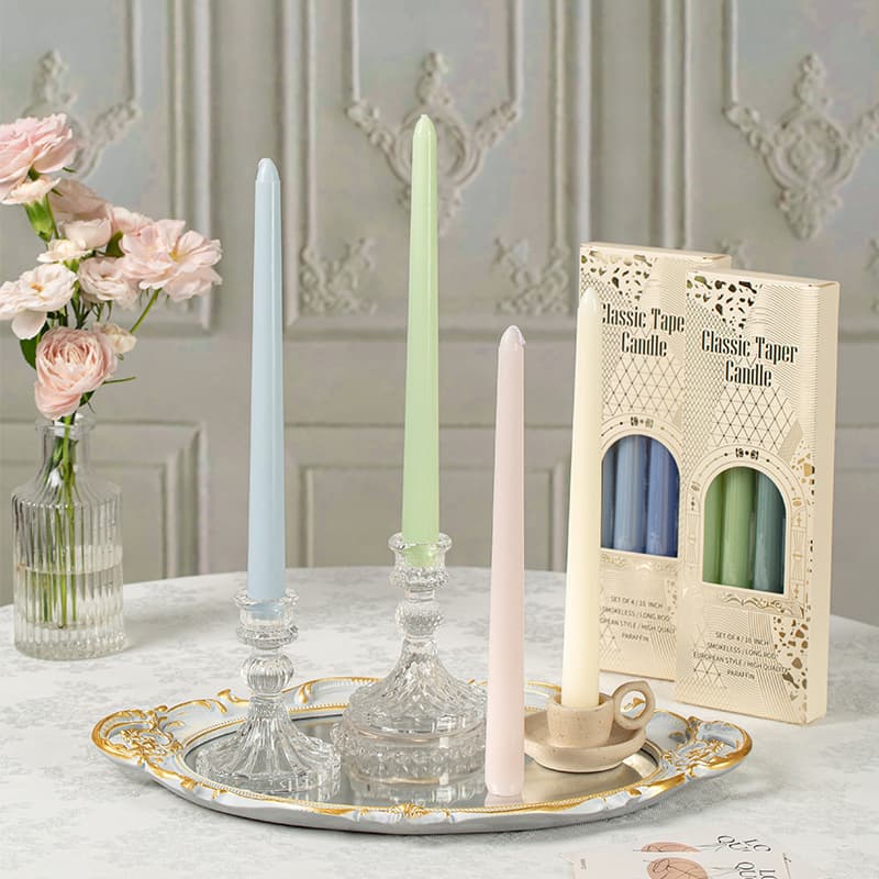 Cross-border 25cm Long Taper Candle for Weddings, Banquets, and Birthday Decorations - Colorful Smokeless Atmosphere Candle with Candle Holder