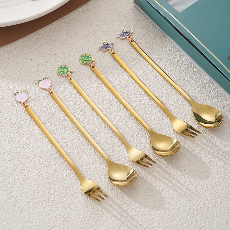 Stainless steel spoon and fork set, high-looking golden spoon, stirring spoon, ice cream dessert spoon, coffee spoon, fruit fork