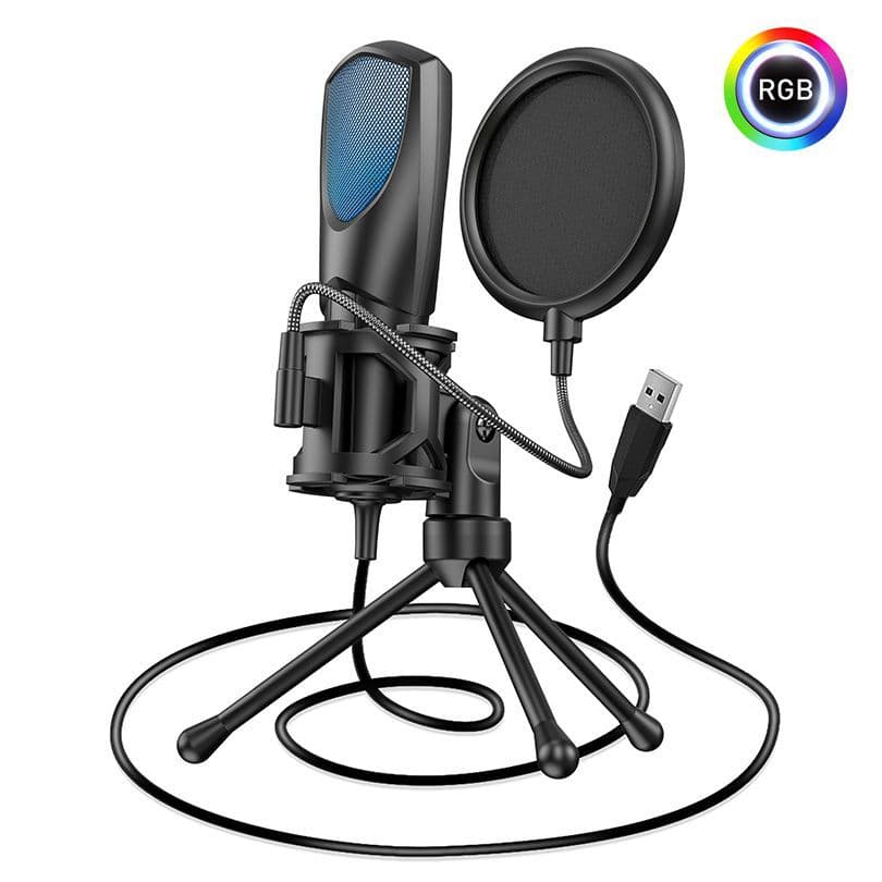 Cross-border supply RGB gaming e-sports computer desktop condenser gaming microphone microphone with blowout screen bracket