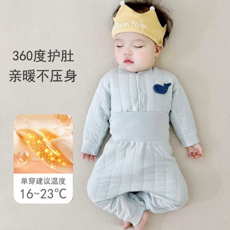 Autumn and Winter Baby Thermal High-Waist Belly Protection Set, Boys and Girls Cotton-Lined Underwear Two-Piece Set, Infant Cotton Padded Clothes and Pants