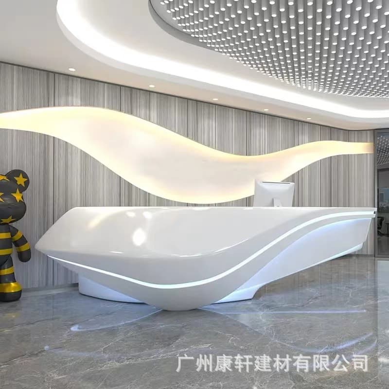 Acrylic reception desk, rounded information desk, elegant artificial stone cashier counter, hotel reception desk