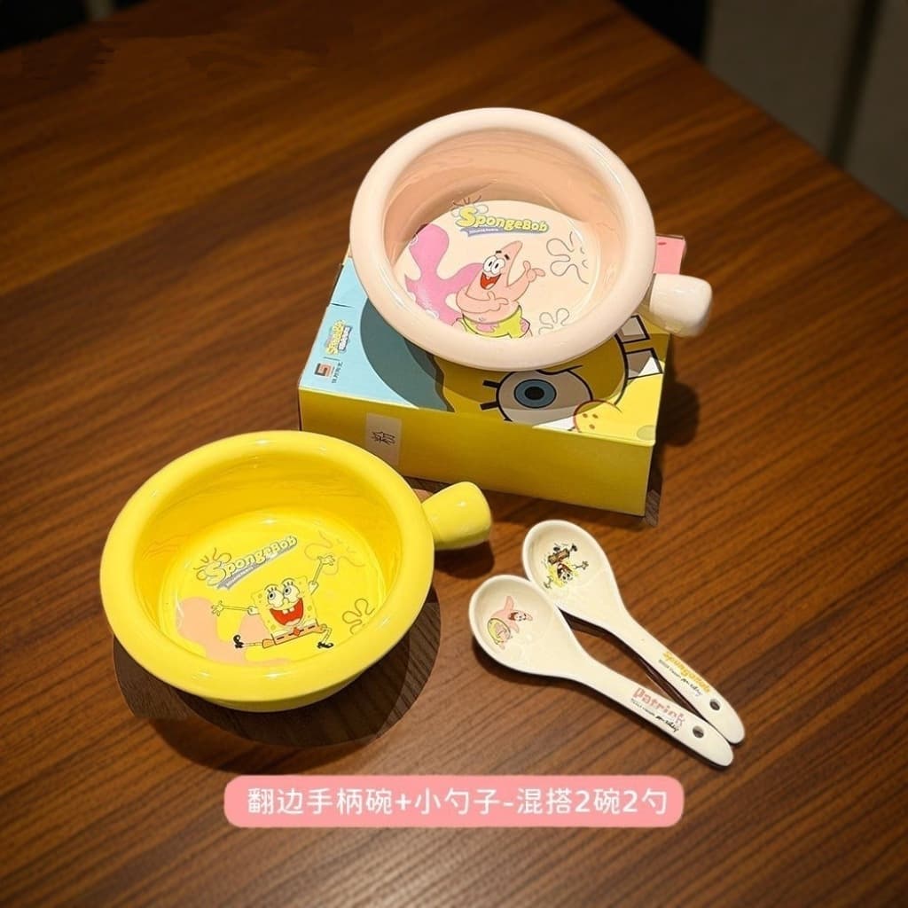 SpongeBob SquarePants Genuine Co-branded Ceramic Tableware 2026 New Rice Bowl Dish Plate Chopsticks Spoon Birthday Gift Set