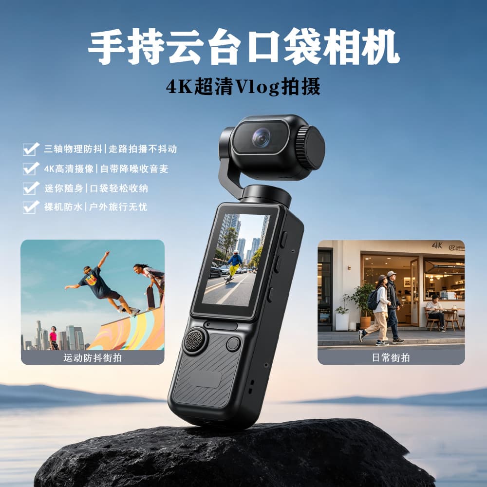 Cross-border popular handheld pan/tilt camera outdoor vlog pocket camera HD 4k factory wholesale sports camera