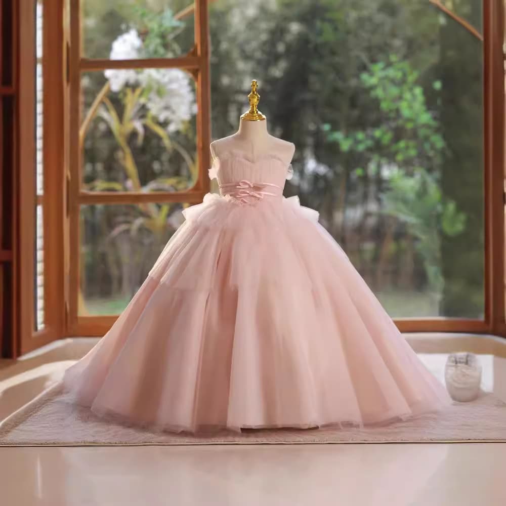 New Children's Formal Dress Flower Girl Birthday Princess Dress Pink Fairy Little Girl Host Piano Competition Performance Costume