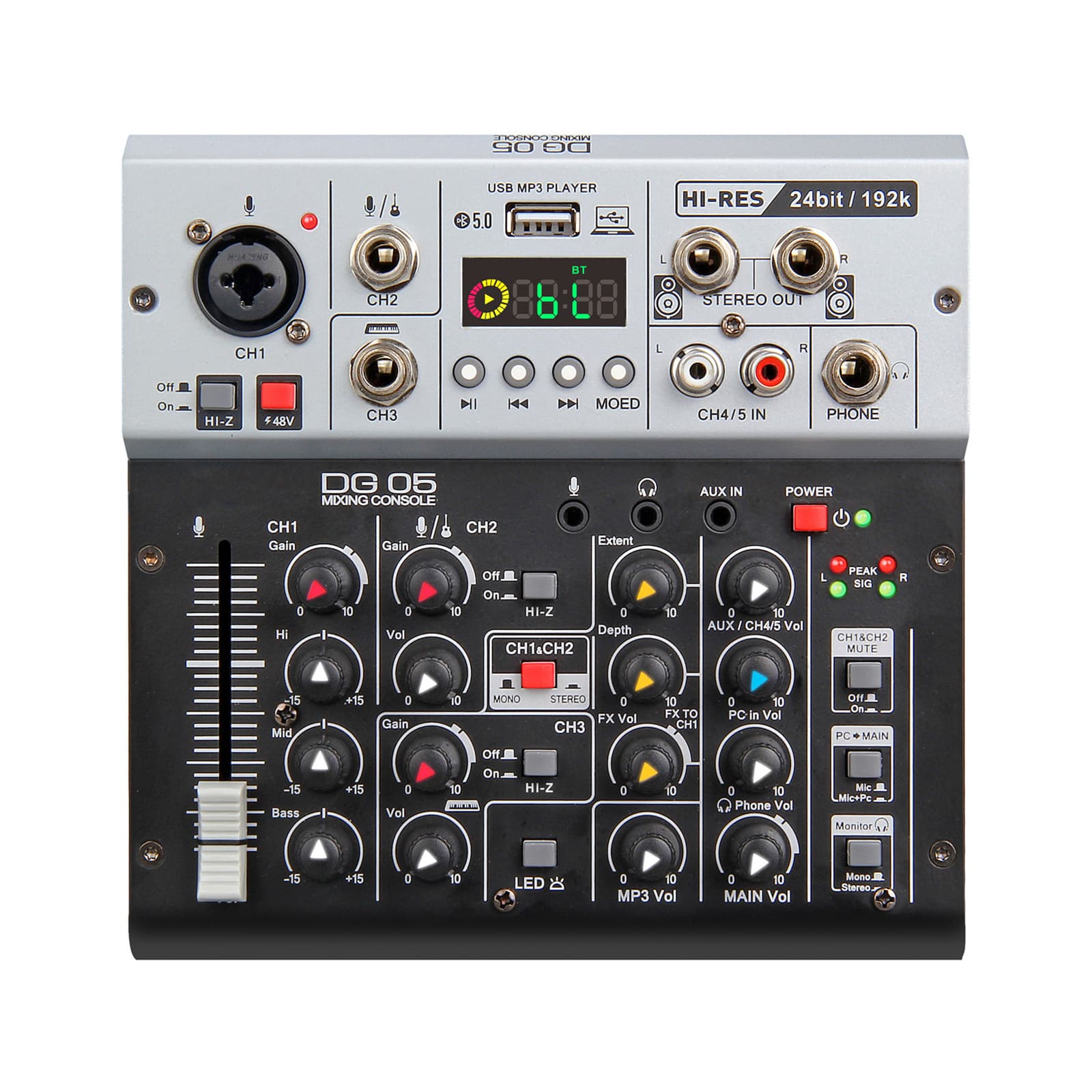 External Sound Card for Computer Recording, Music Arranging, Guitar Audio Interface, Mixer 24Bit 192K Mixing Console