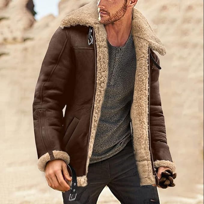 2023 Winter New Arrival Suede Faux Fur Lined Thickened Men's Coat Wholesale