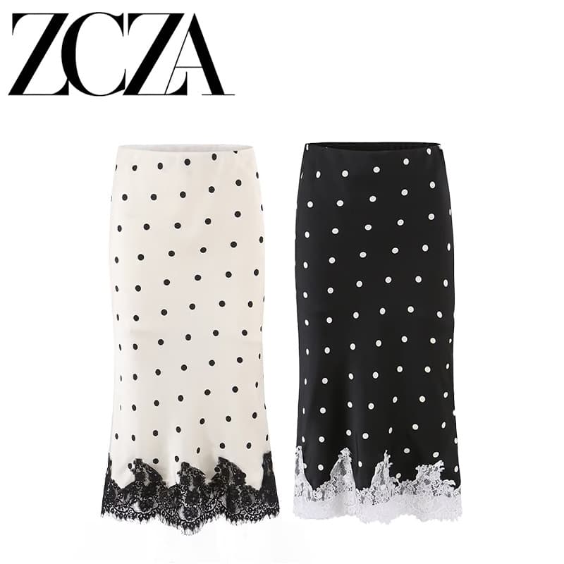 ZCZA homemade European and American style new women's clothing fashionable versatile satin and lace French hip-covering skirt