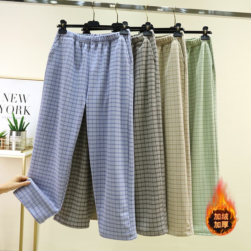 Men's Flannel Lounge Pants Winter Loose Fit Plaid Sleep Pants Elastic Waist Casual Pants Versatile Long Pants