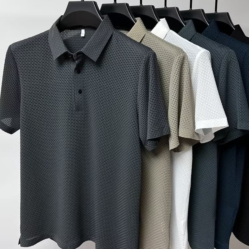 Cross-border Ice Silk Mesh Polo Shirt Solid Color Mesh Collar T-Shirt Casual Loose Fit Trendy Polo Shirt